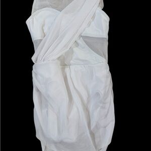 Balera D11450 Asymmetrical Mesh Drape Dress - White - MC (10/12) - EUC